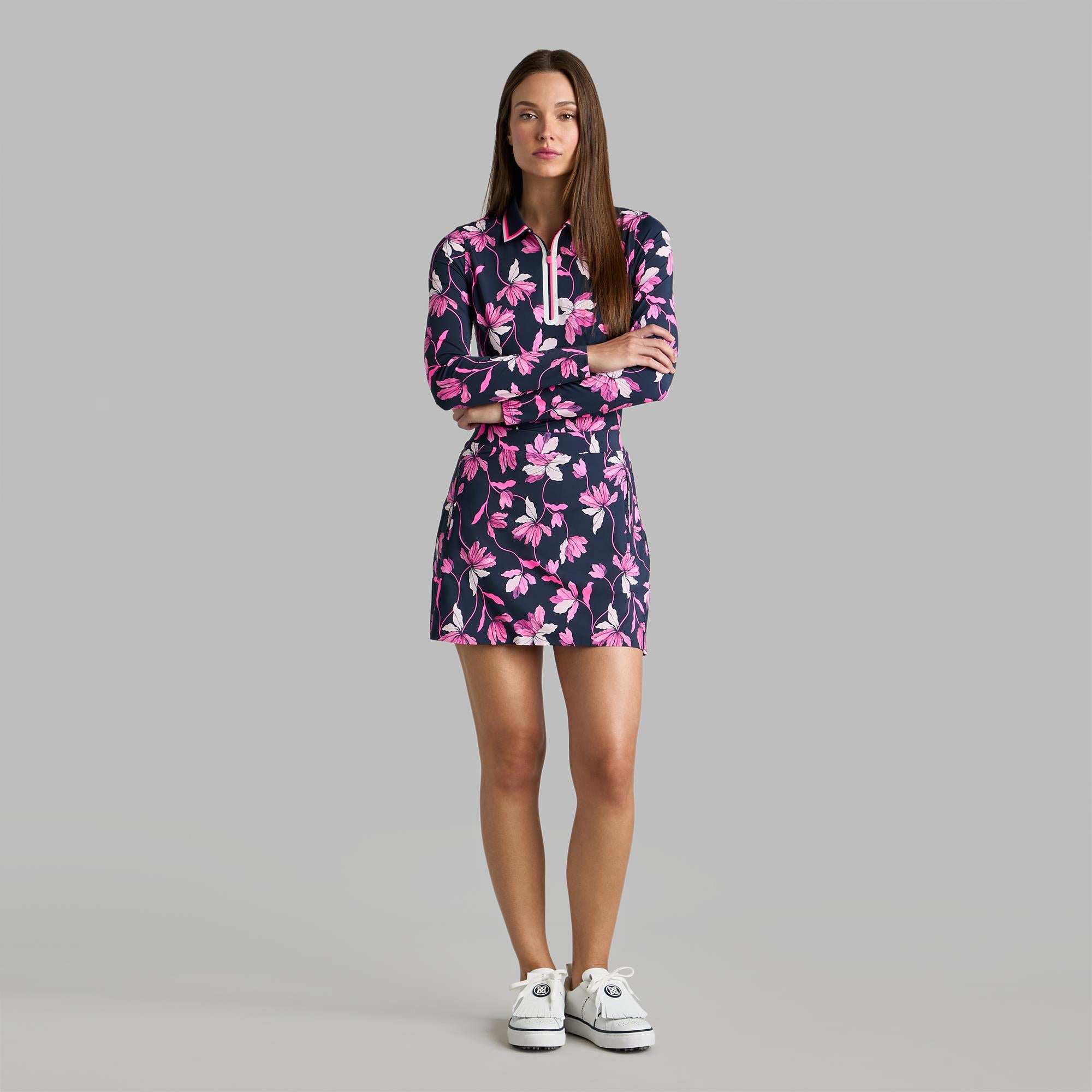 G/FORE Iris Print Silky Tech Nylon A-Line Ladies Golf Skort Twilight